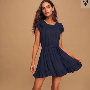 Lulu's Navy blue dot ruffled dress